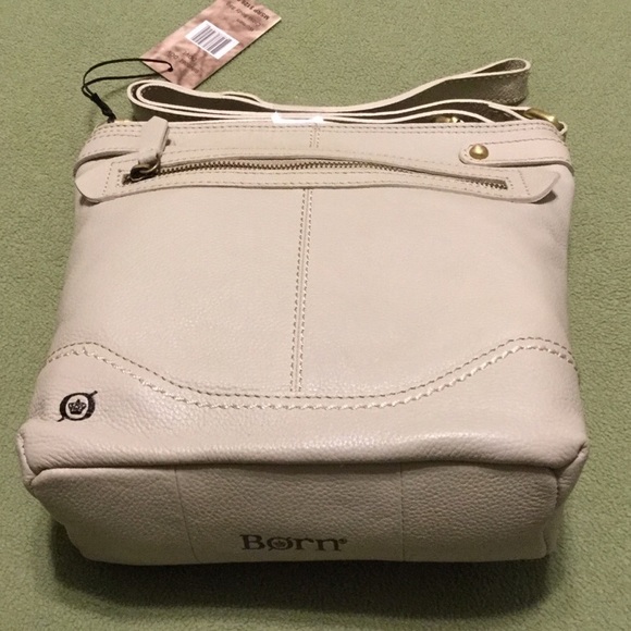 Born Handbags - New! Genuine Leather Cross Body Purse. Dove/Cream